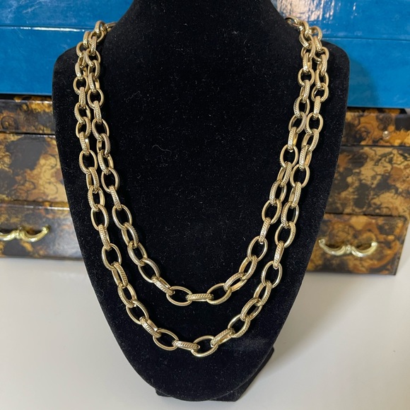 Gold-Tone Link Chain Double Strand Necklace - Picture 1 of 4